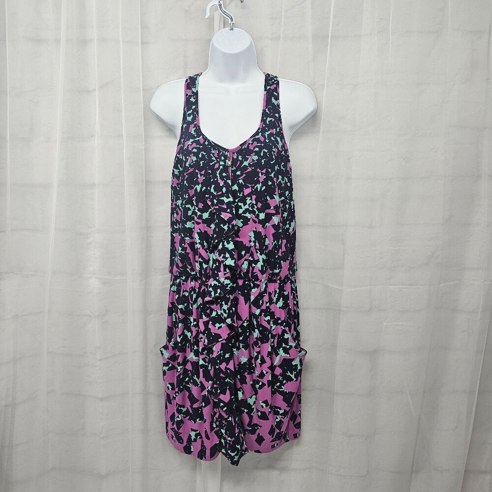 Jessica Simpson Blue Purple Sleeveless Dress Abstract Sporty Ruffle Zip 6